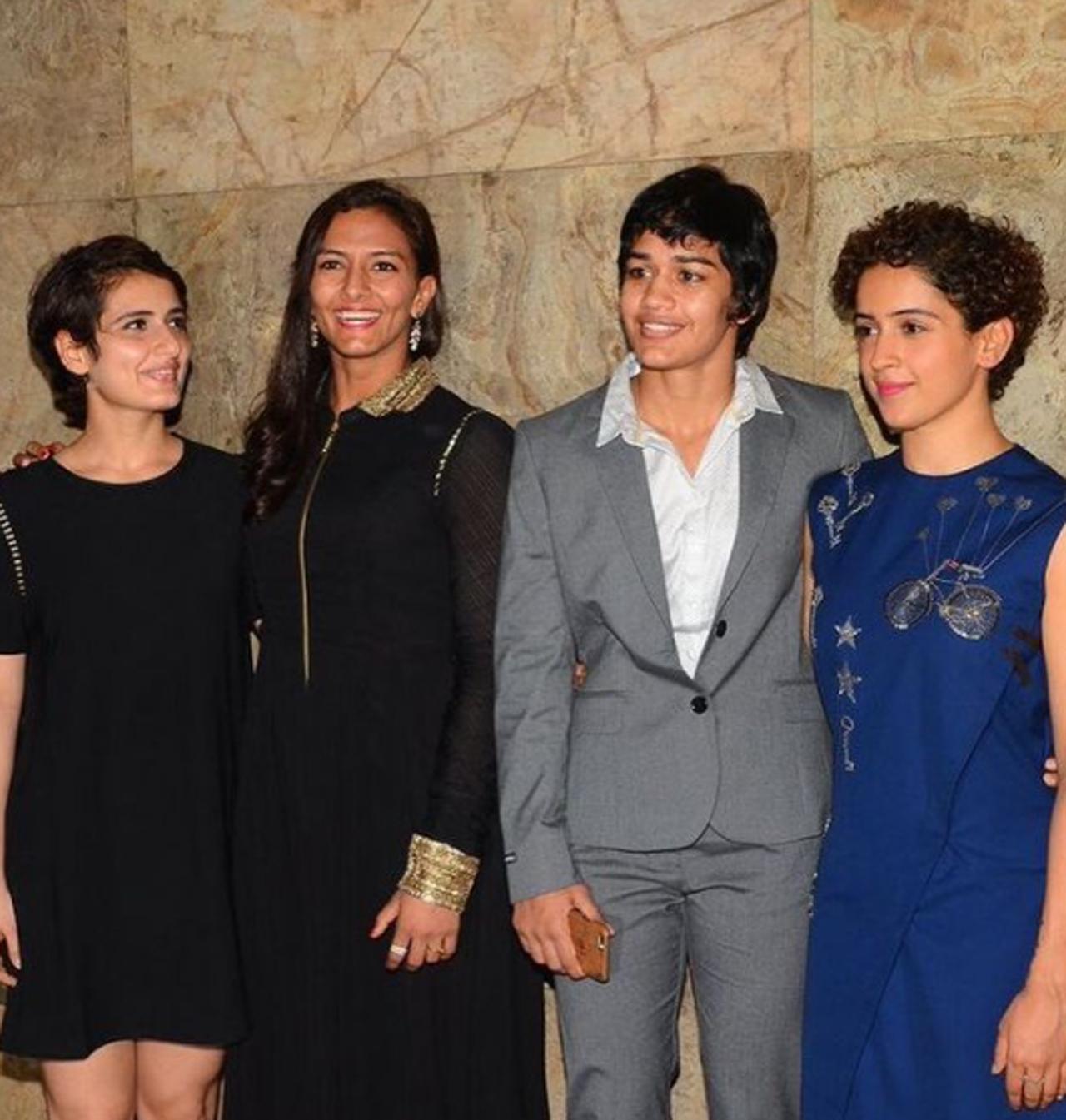 The 2016 Bollywoood biopic, Dangal, was based on the life of Geeta and Babita Phogat. Aamir Khan starred as their father Mahavir, while Fatima Sana Shaikh and Sanya Malhotra portrayed Geeta and Babita. Dangal went on to become the highest-grosser during its time of release. In pic: With Babita, Fatima Sana Shaikh and Sanya Malhotra.