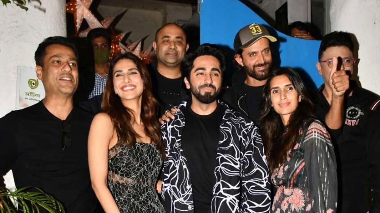 Superstar Hrithik Roshan was spotted joining the 'Chandigarh Kare Aashiqui' team to celebrate the movie's success at an intimate dinner party at a restaurant in Bandra. Read the full story here