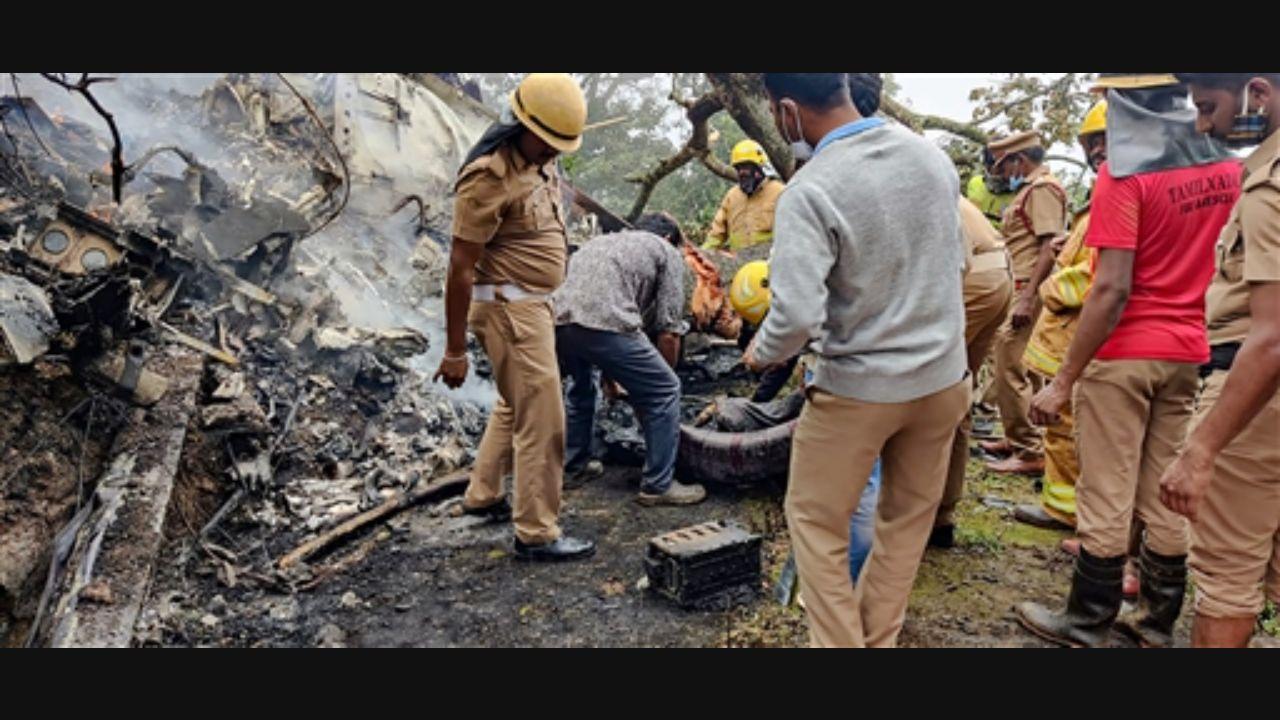 Bodies recovered from the crash site -- which is between Coimbatore and Sulur -- were taken to Military Hospital, Wellington in Tamil Nadu. Pic/PTI