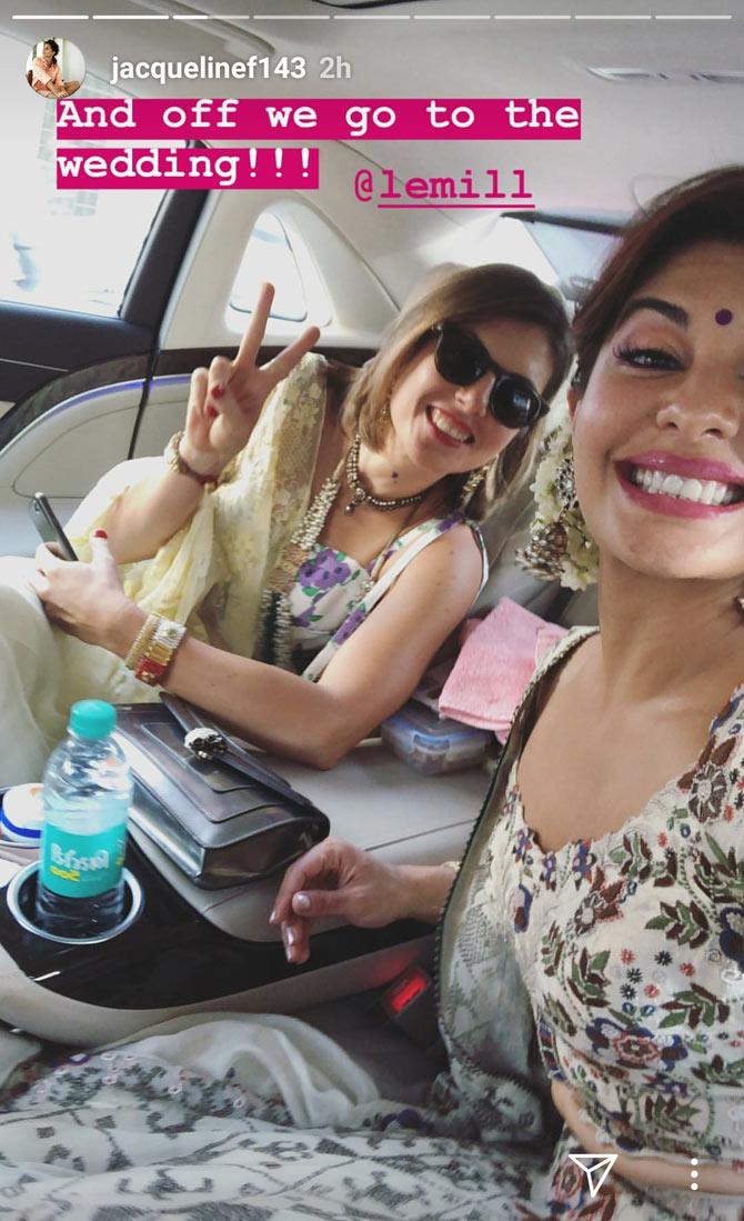 Jacqueline Fernandez clicked a selfie while heading to the sangeet ceremony of Sonam Kapoor and Anand Ahuja.