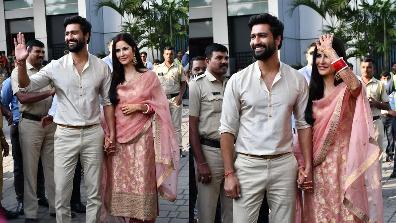 Vicky Kaushal, Katrina Kaif's first public appearance after marriage
Vicky Kaushal and Katrina Kaif were spotted at the Mumbai airport after they came back from an undisclosed location. The actor and actress were seen holding each other’s hands and smiling for the paparazzi. View all photos here.
