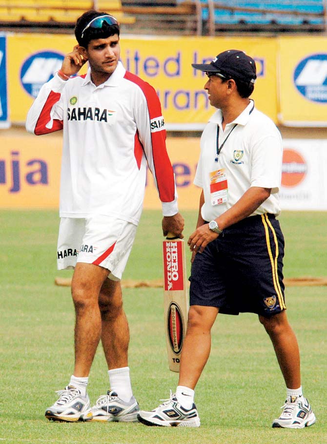 Kiran More has made appearances in the Bollywood film MS Dhoni: The Untold Story and the television series Tamanna.
In pic: Former India skipper Sourav Ganguly with Kiran More during the net session on the eve of the first Indo-Pak One Day International at Jawaharlal Nehru stadium, Kochi in the early 2000s