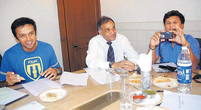 In picture: Rahul Dravid , Niranjan Shah and Kiran More at the selection meeting of the Indian team for the Sri Lanka tri-nation one day internationals, held at the Garware Club House , Wankhede Stadium in 2006.