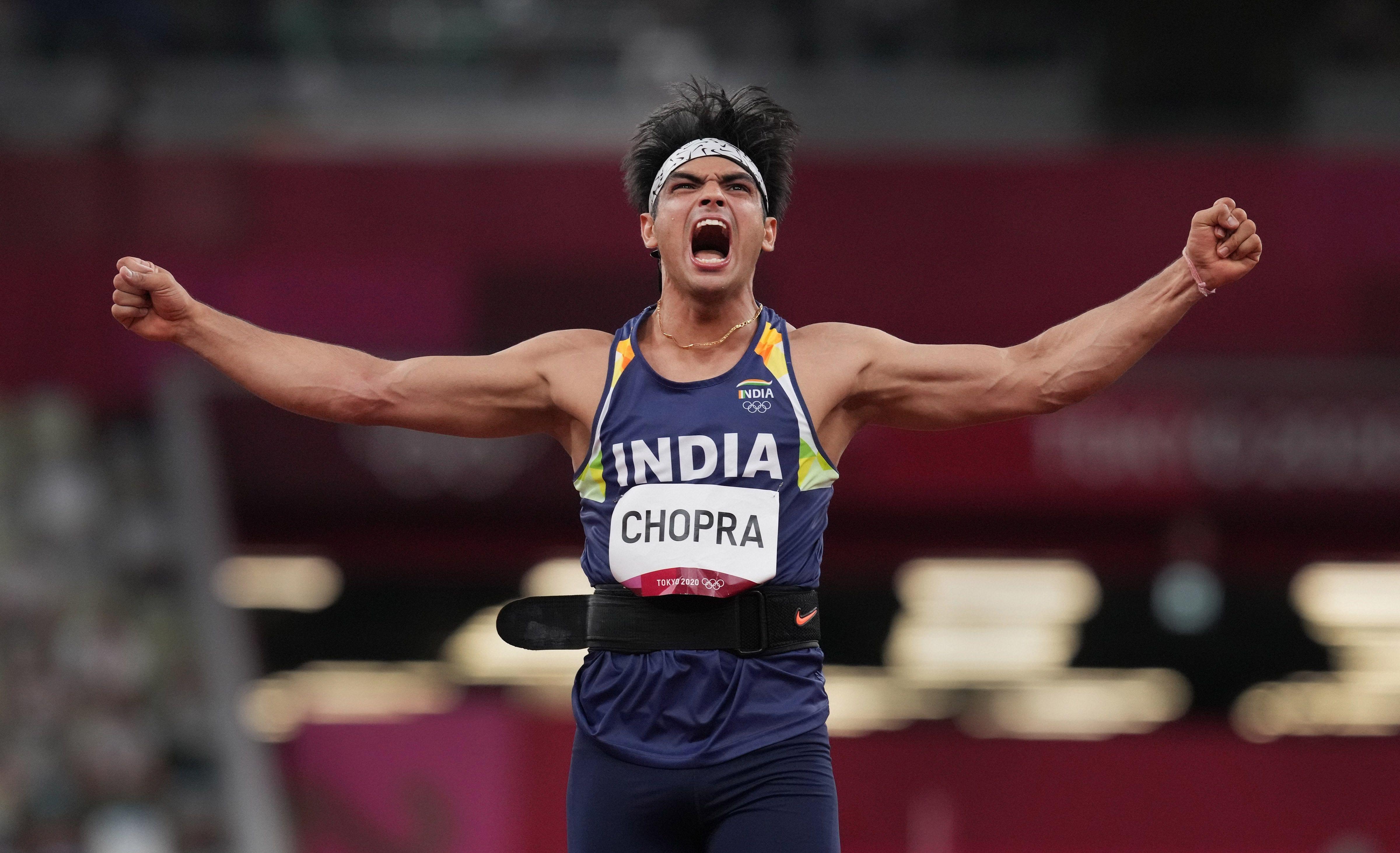 7) Neeraj Chopra wins historic gold at Tokyo Olympics 
On August 7, Neeraj Chopra created history as he became the first Indian athlete in track and field discipline---and second after shooter Abhinav Bindra---to win an individual Gold at the Olympics. He won the yellow metal in the men's javelin throw event with a throw of 87.58m in his second attempt at Tokyo Olympics 2020.
Photo caption: Neeraj Chopra after his historic throw at Tokyo Olympics 2021. Pic/PTI