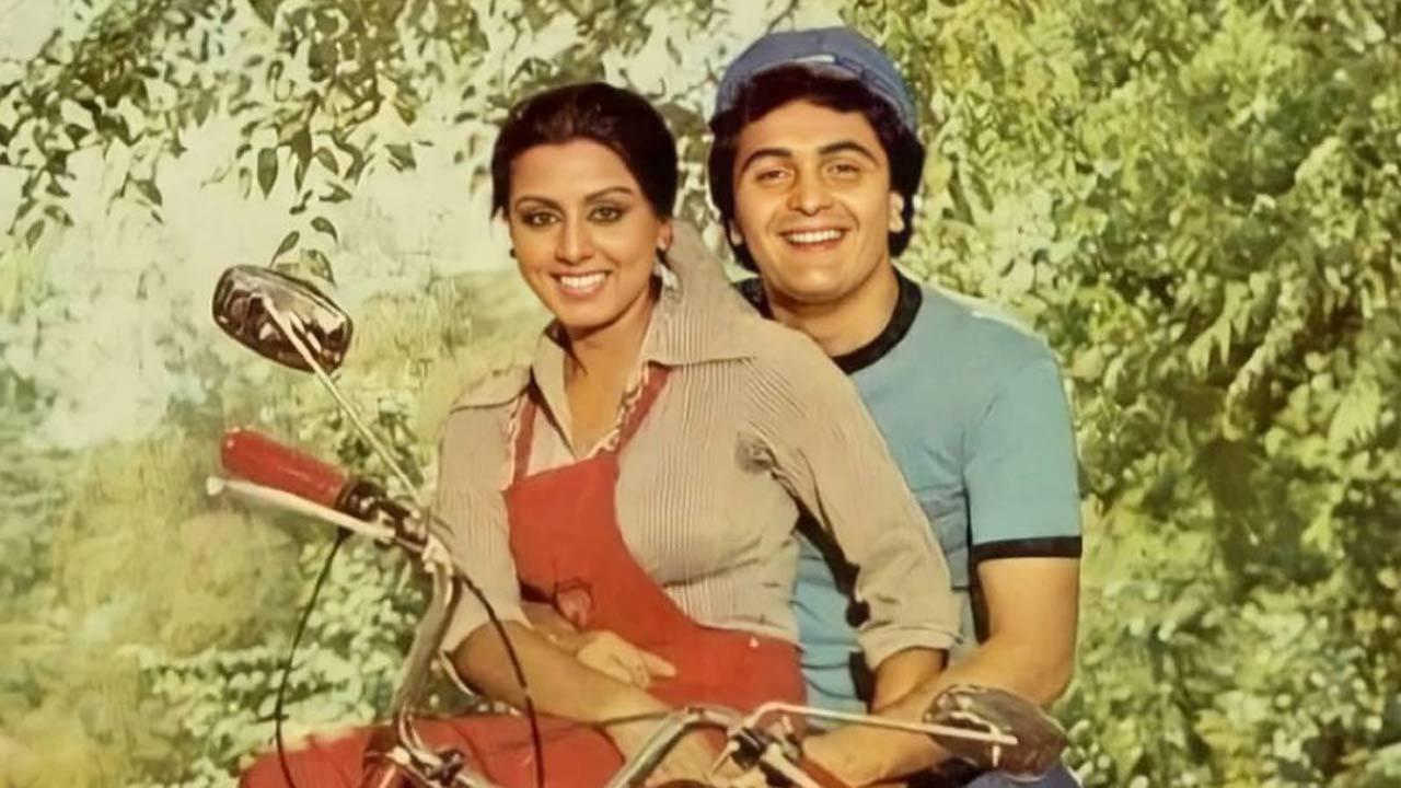Neetu Kapoor shares a throwback picture with late husband Rishi Kapoor as they pose on a vintage bike
