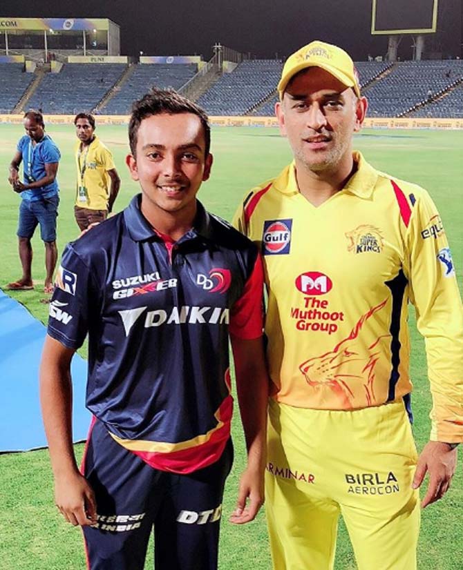 Prithvi Shaw with one of his idols - Mahendra Singh Dhoni. Prithvi Shaw captioned, 'It's always a greatest feeling standing with legend,