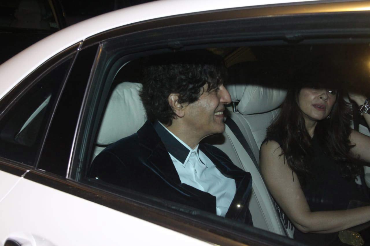 Chunky Pandey and his wife Bhavna Pandey were seen all decked up for the celebration. While Chunky walked into a tuxedo, Bhavna was seen wearing a black gown for the private party. 