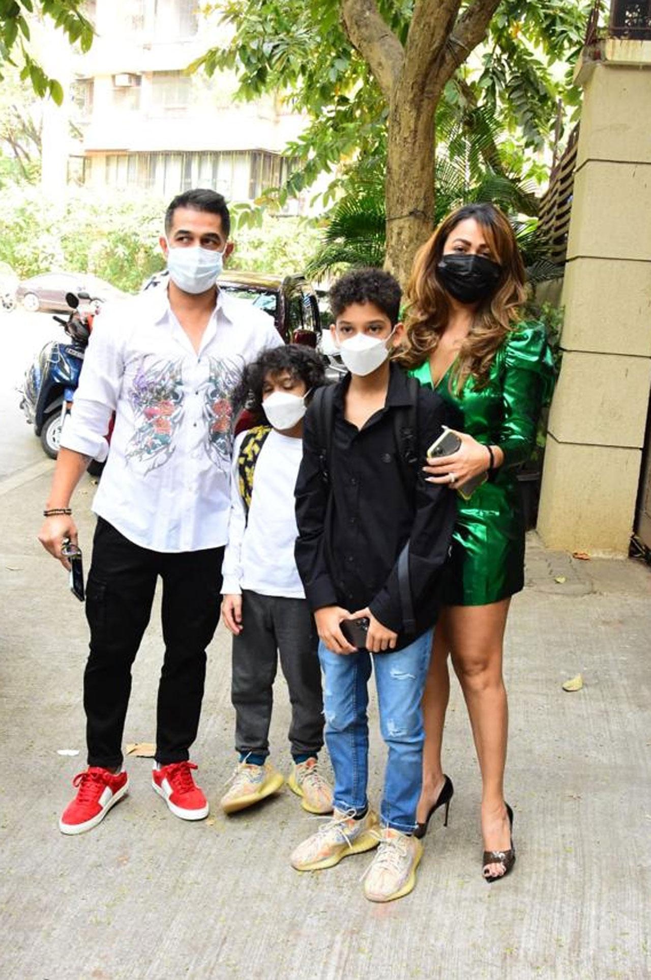 Amrita Arora, Shakeel Ladak were also seen at the bash and what caught the eye was Amrita's shimmery green dress. The couple was snapped with their kids Azaan and Rayaan.