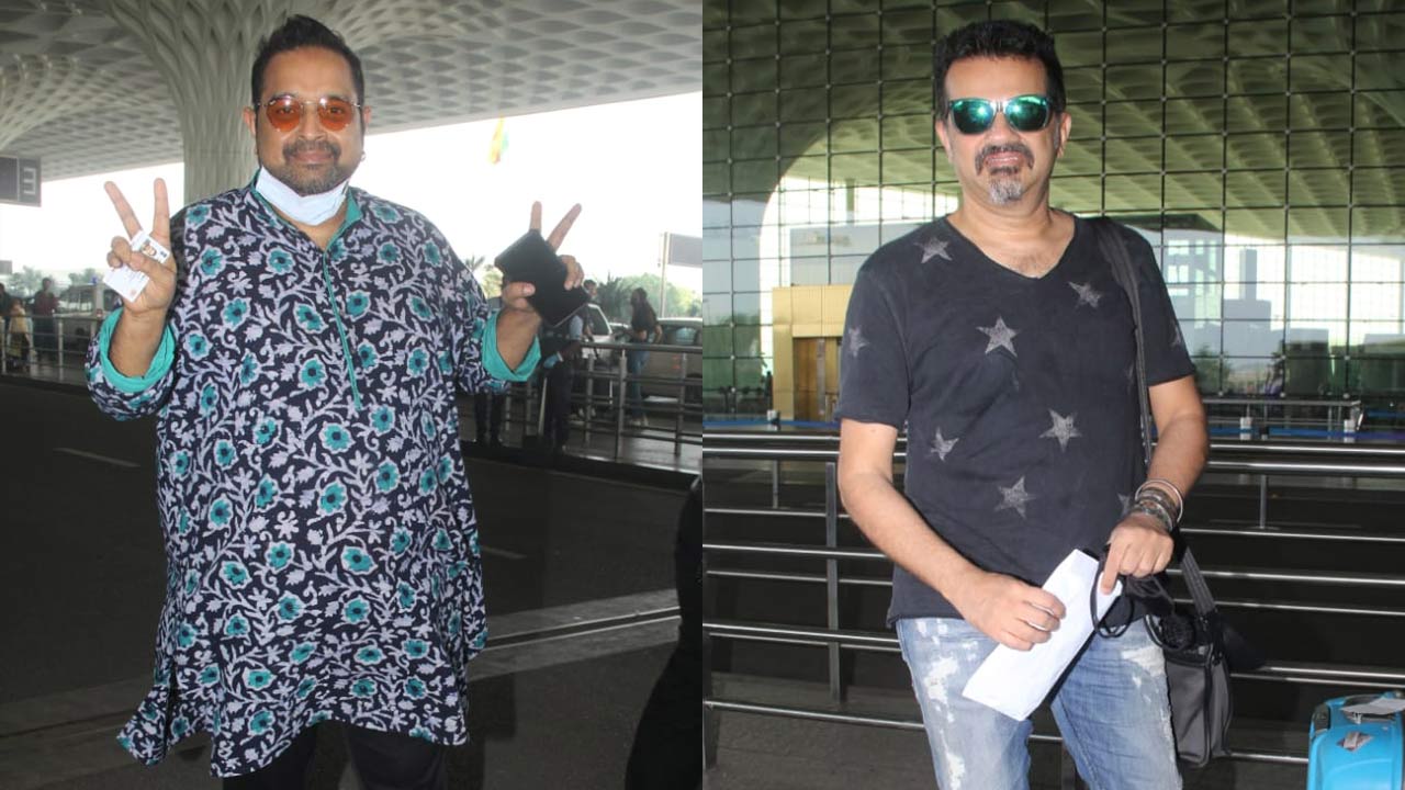 Shankar Mahadevan and Ehsaan Noorani, who are said to be performing at the wedding too, posed for the shutterbugs happily as they left for Vicky Kaushal-Katrina Kaif's wedding venue in Jaipur, Rajasthan.
