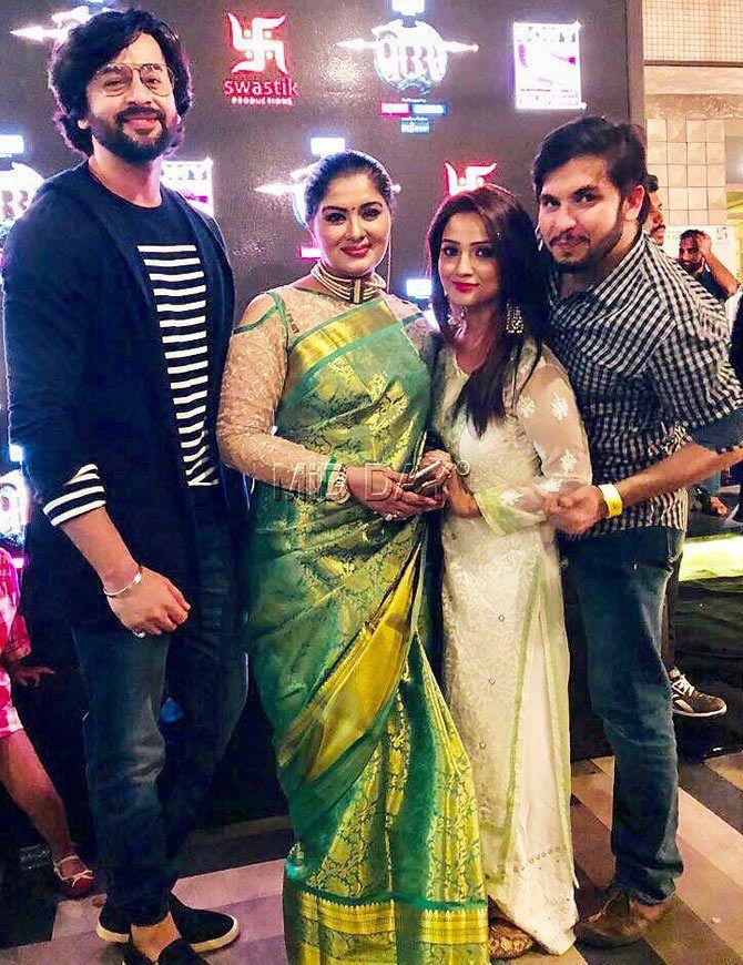 Sudha Chandran and Adaa Khan pose with other guests at the launch bash for 'Porus' in Mumbai