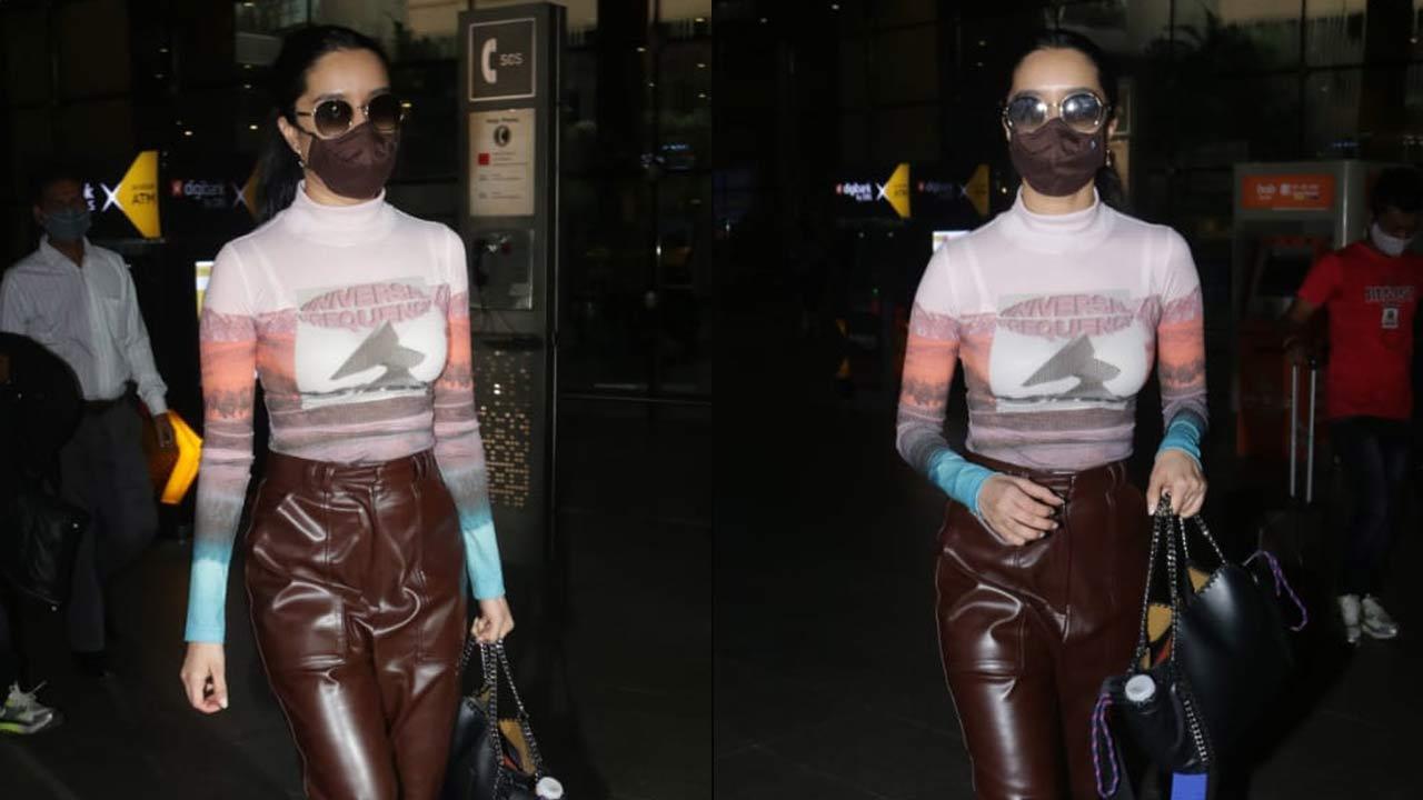 Shraddha ups winter fashion game by donning leather pants as her airport look