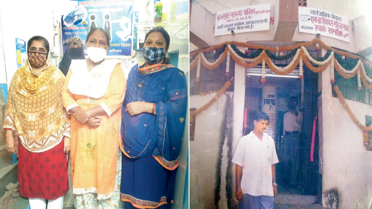 Sharfunnisa Khan (centre) from Antop Hill, runs the Ekta Vikas Mahila Mandal toilet. She says local goons have been wanting to grab the space