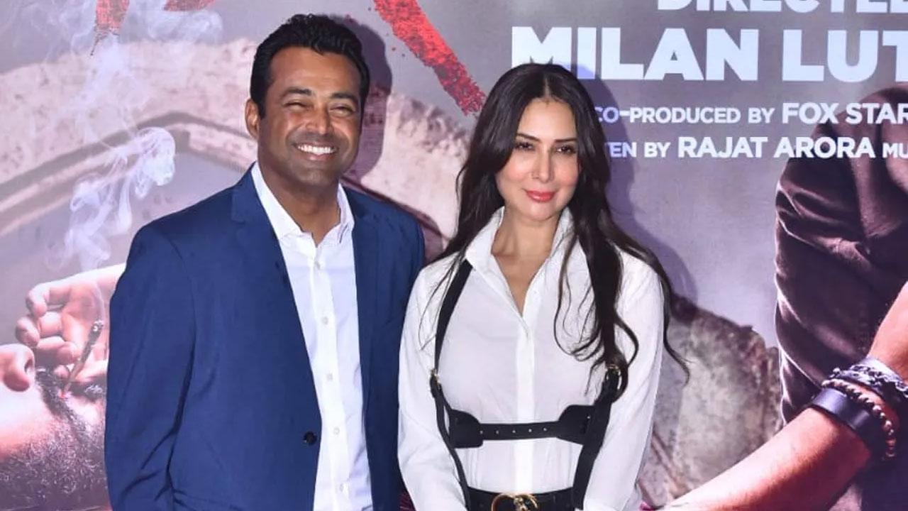 Leander Paes and Kim Sharma, who made their relationship social media official, arrived together for the screening of the film Tadap. Kim sported a crisp white shirt, paired with leather pants at the ceremony. Click here to see full gallery