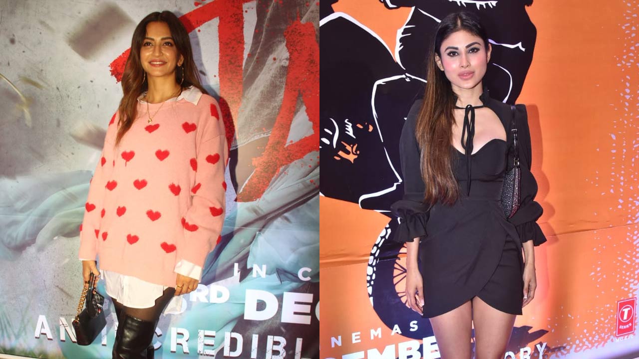 Kriti Kharbanda was all smiles as she opted for a sweater shirt, paired with black leather boots for the red carpet event. On the other hand, Mouni Roy's LBD looked like a perfect date outfit as she attended the show.