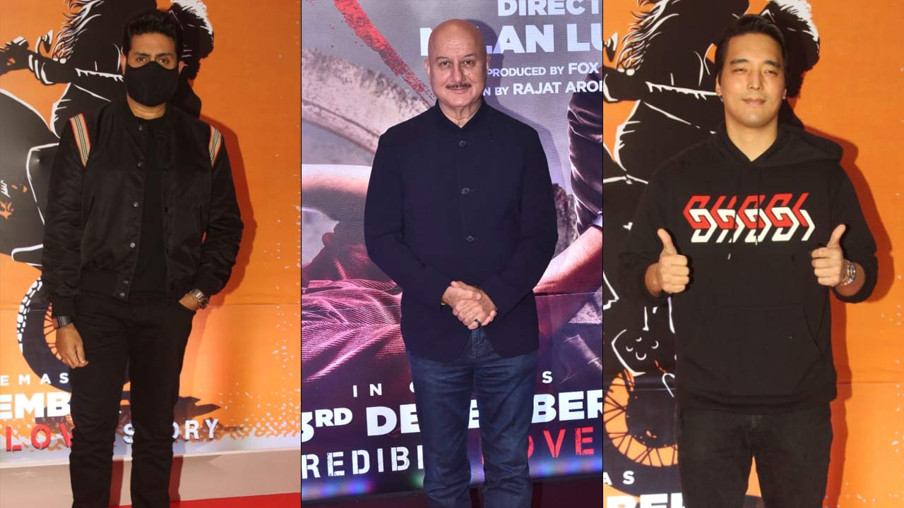 Abhishek Bachchan, Anupam Kher and Rinzing Denzongpa also posed for the paparazzi at the screening. For the unversed, Renzing made his acting debut with the web show 'Squad' which is currently streaming on Zee5.