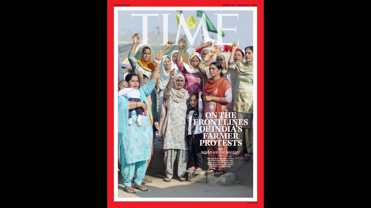 3. Harinder Bindu, Jasbir Kaur Natt
The movement drew the attention of the international media as sociologists saw it as the beginning of a new era in gender equity due to the sizeable and active presence of women. On the forefront of this were Harinder Bindu and Jasbir Kaur Natt who not only gave scathing statements on various occasions and made sure the voices of the women were heard, but also motivated women from rural Punjab to join the agitation. They were seen making rotis along the barracks for their comrades and even cops, and also riding tractors and keeping a close vigil on the activities of the movement. As a token of recognition, TIME magazine featured the female protesters on their March 4, 2021 cover.
Image/Official Instagram account of TIME magazine