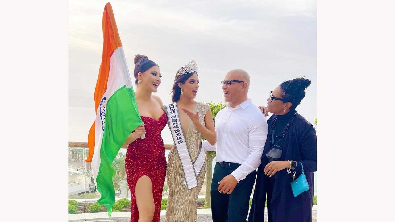 Urvashi celebrates with Harnaaz Sandhu
Bollywood actress Urvashi Rautela, who served as one of the Miss Universe judges at the Universe Dome in Eilat, Israel, is thrilled as India's Harnaaz Sandhu won the Miss Universe title. Urvashi shared a video on her Instagram account with Harnaaz Sandhu. In the video, Urvashi was seen carrying a tricolour in one hand while hugging Harnaaz. (Pic: Urvashi Rautela's Instagram account)
Click to know more