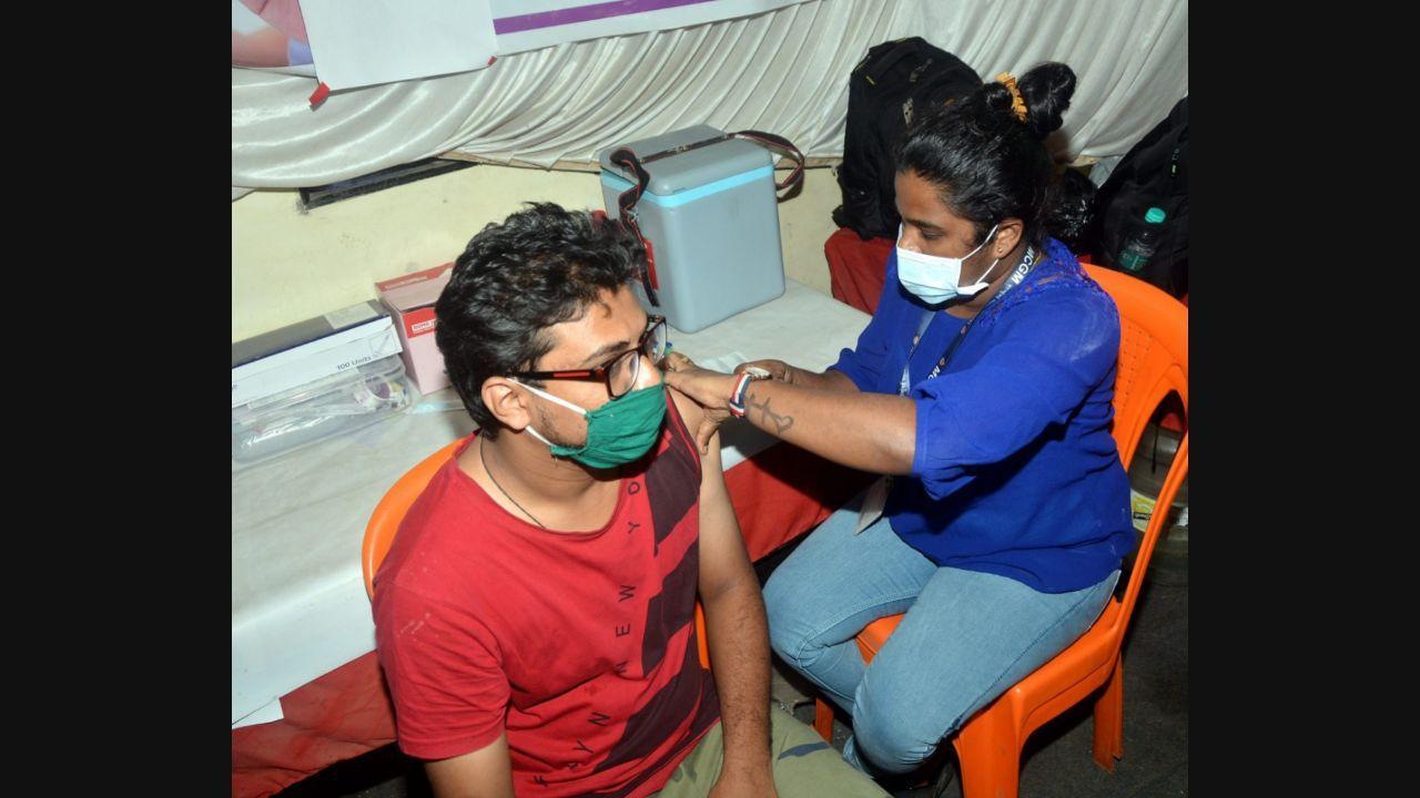 A beneficiary getting vaccinated at a hospital in Mumbai