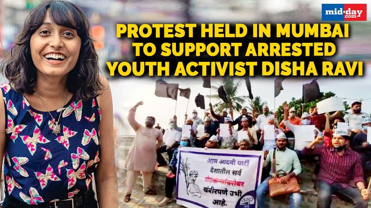 Protest held in support of arrested youth activist Disha Ravi in Mumbai