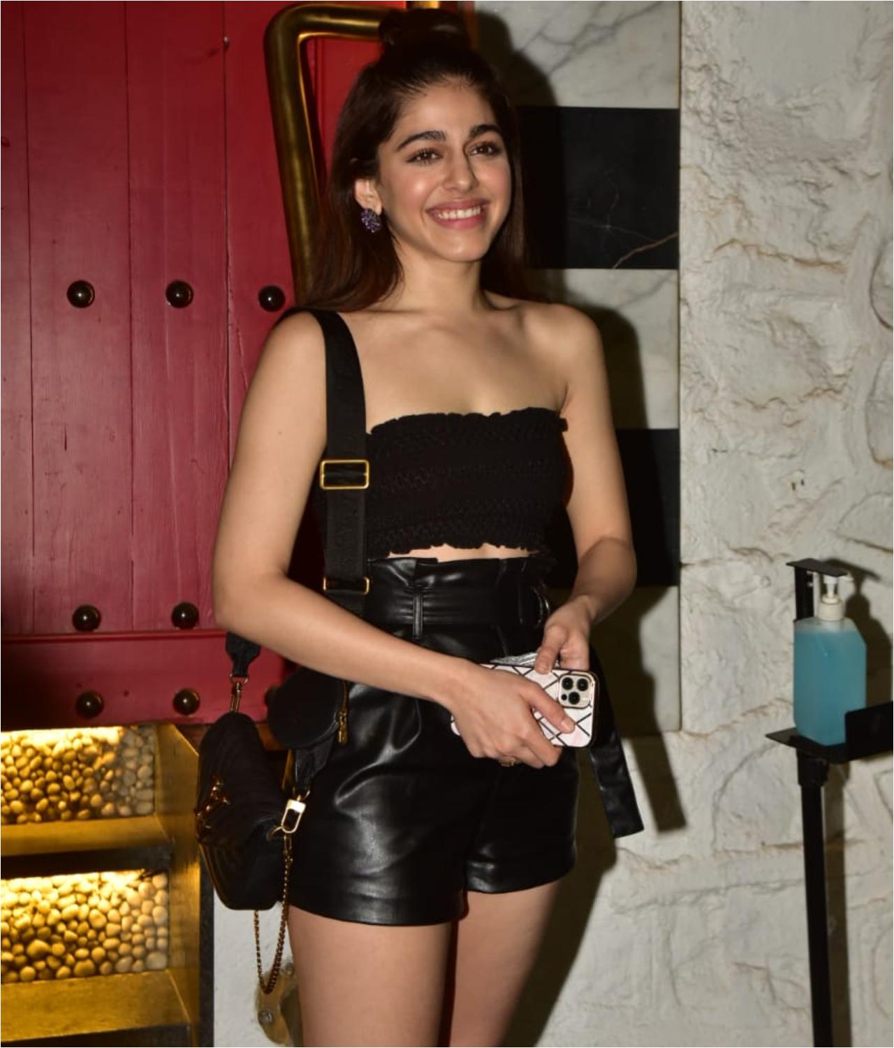 Alaya F looked chic in her black tube top and shorts that showed off her toned legs. The actress was snapped outside a popular eatery in Bandra.