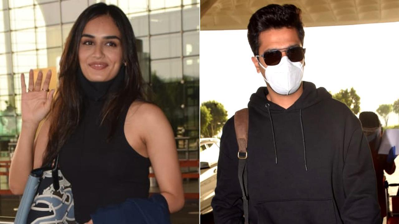 Vicky Kaushal and Manushi Chhillar jet off for shoot in Maheshwar