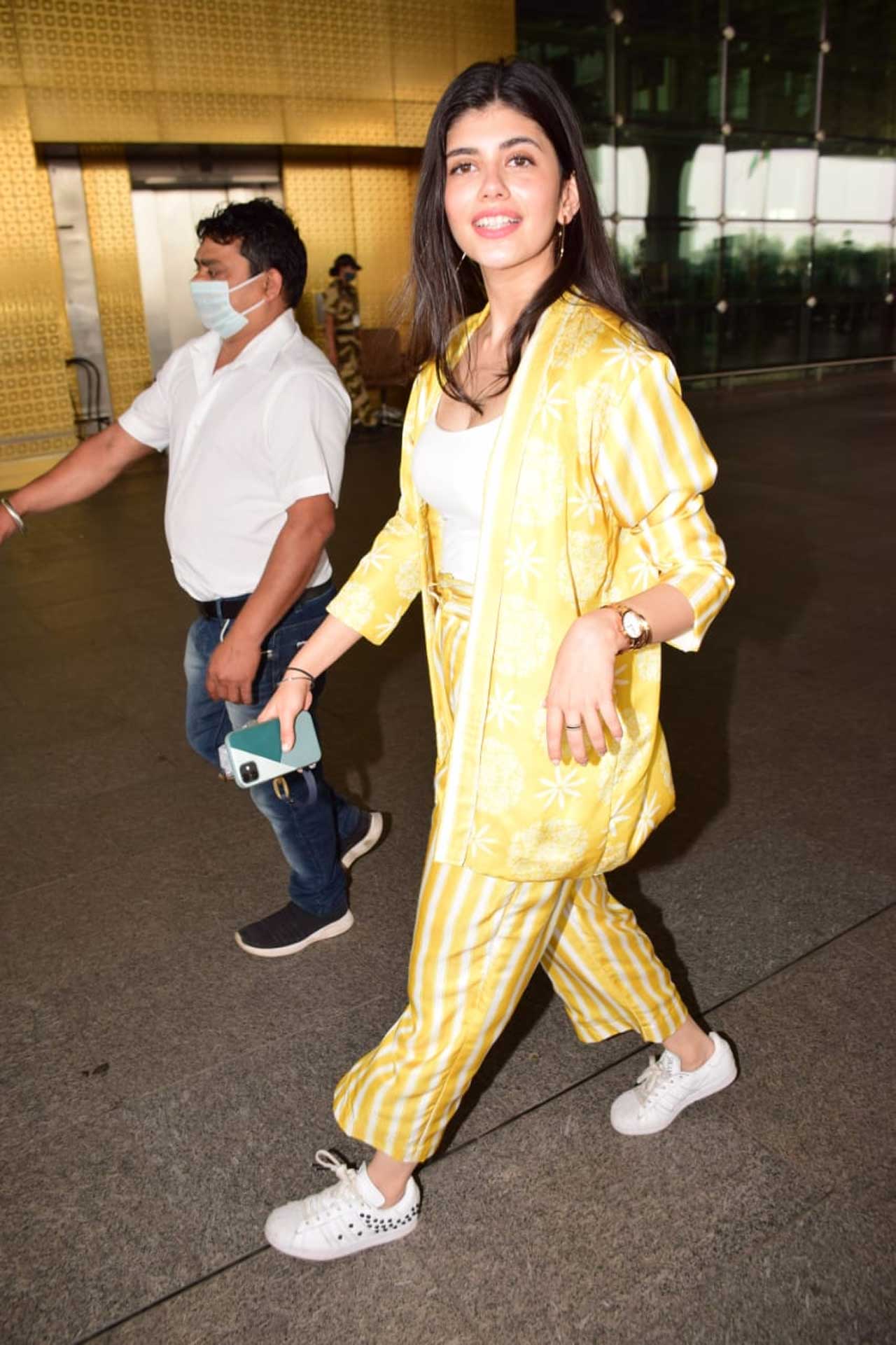 Sanjana Sanghi, who was last seen in Dil Bechara, opposite Sushant Singh Rajput, was also snapped wearing a casual pantsuit at the Mumbai airport. The actress was recently seen in a single with Guru Randhawa.