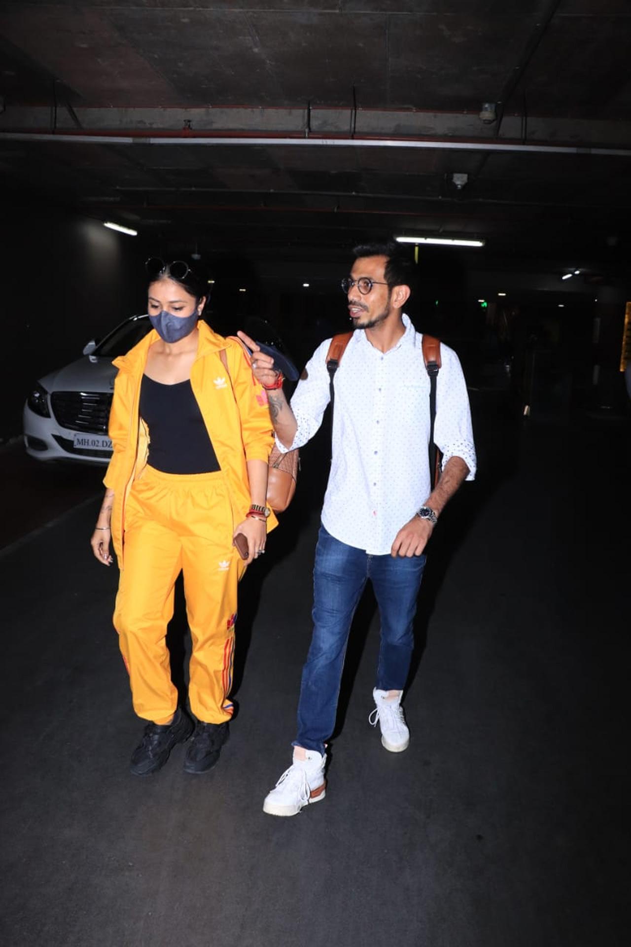 Yuzvendra Chahal and his wife Dhanashree Verma are rarely spotted in the city. So when the couple were seen at Mumbai airport, shutterbugs could not get enough of them.