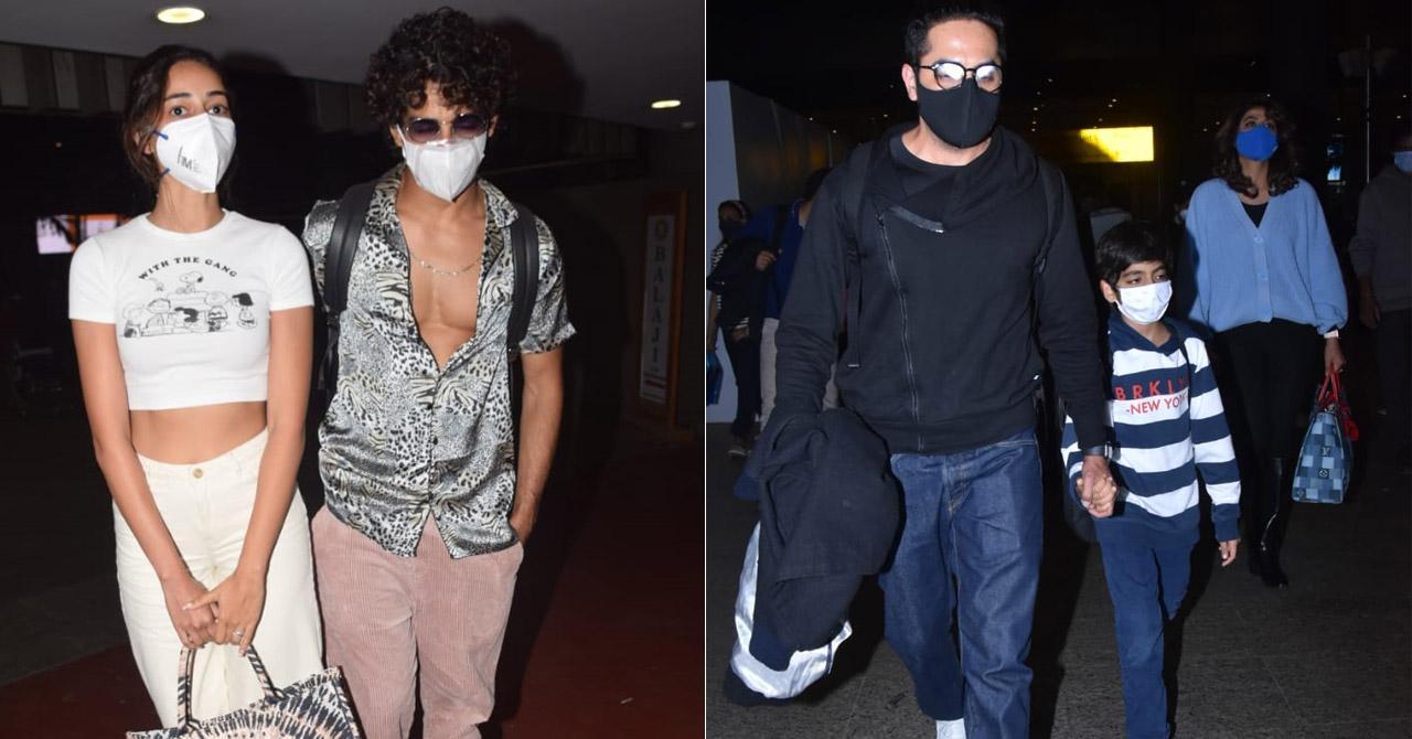 Ananya with Ishaan, Shruti Haasan, Ayushmann and family at Mumbai airport