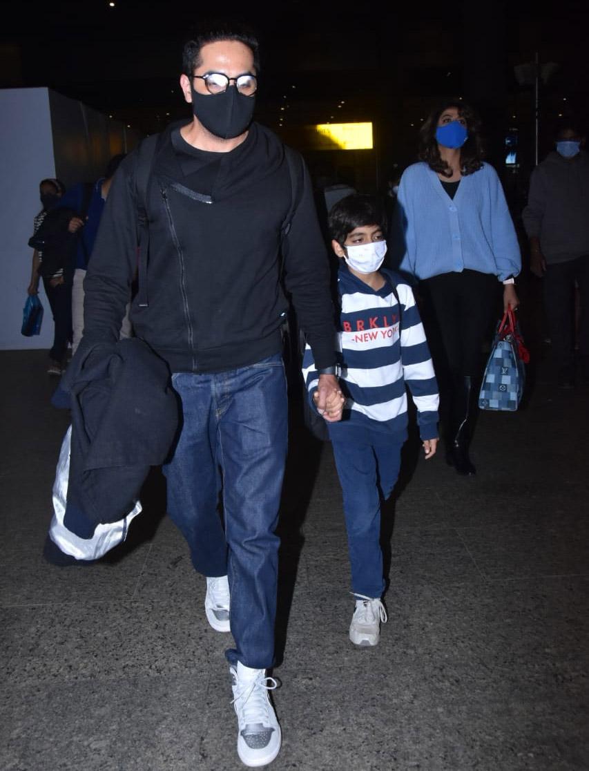 Ayushmann Khurrana along with Tahira Kashyap and family was spotted at the Mumbai airport. The actor returned from Punjab where he was shooting Abhishek Kapoor's Chandigarh Kare Aashiqui. The film also stars Vaani Kapoor.