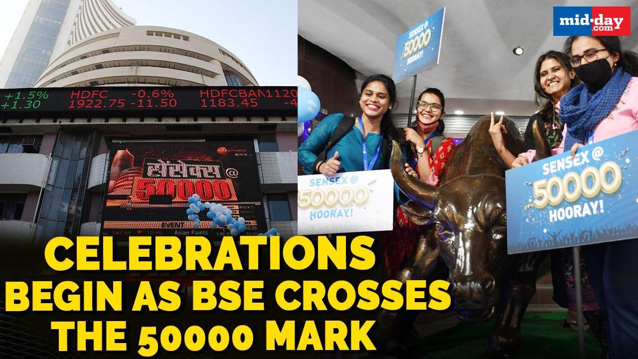 Celebrations begin as Bombay Stock Exchange crosses the 50000 mark
