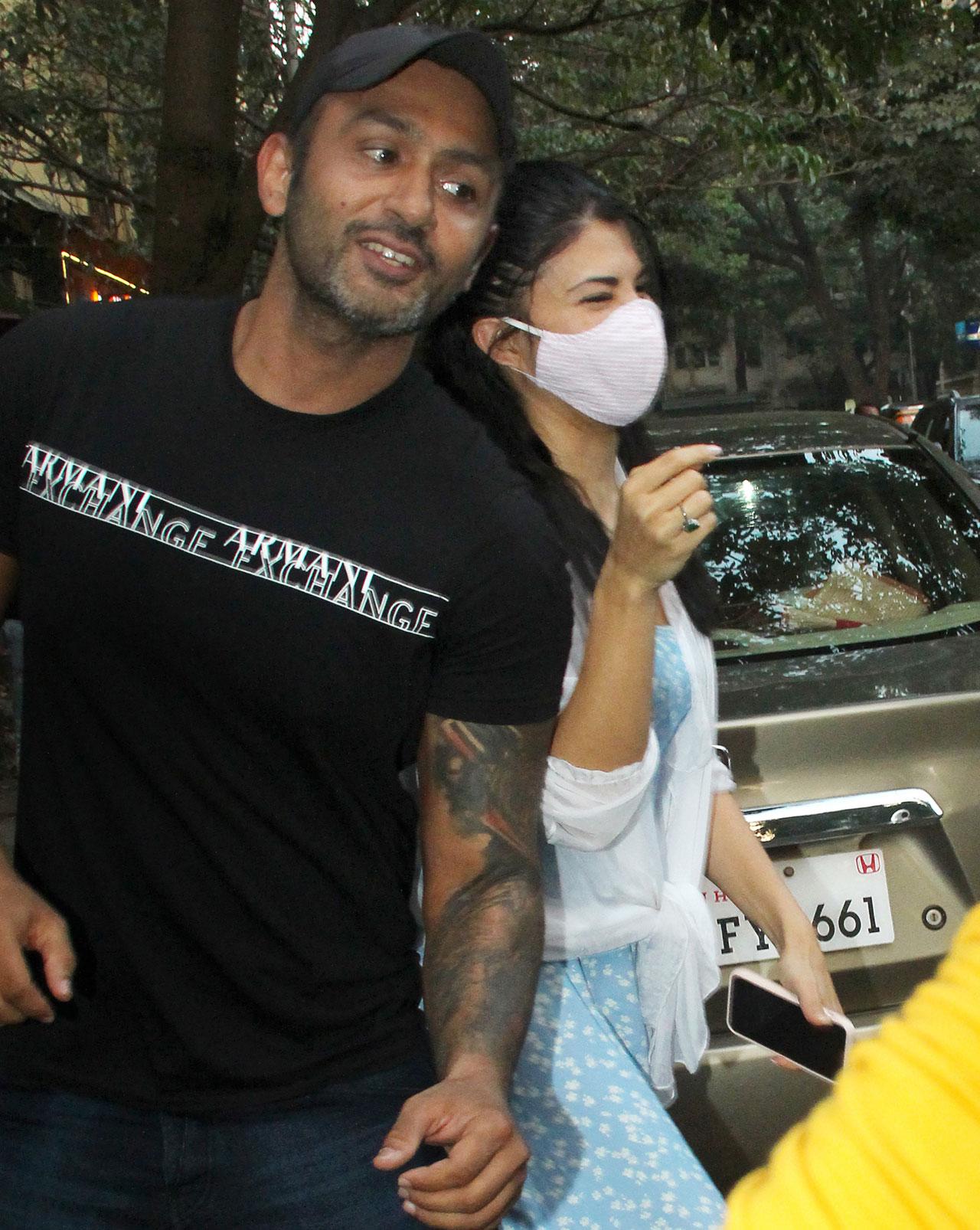 Jacqueline Fernandez was clicked at a cafe in Bandra. The actress was out for a coffee with a friend.