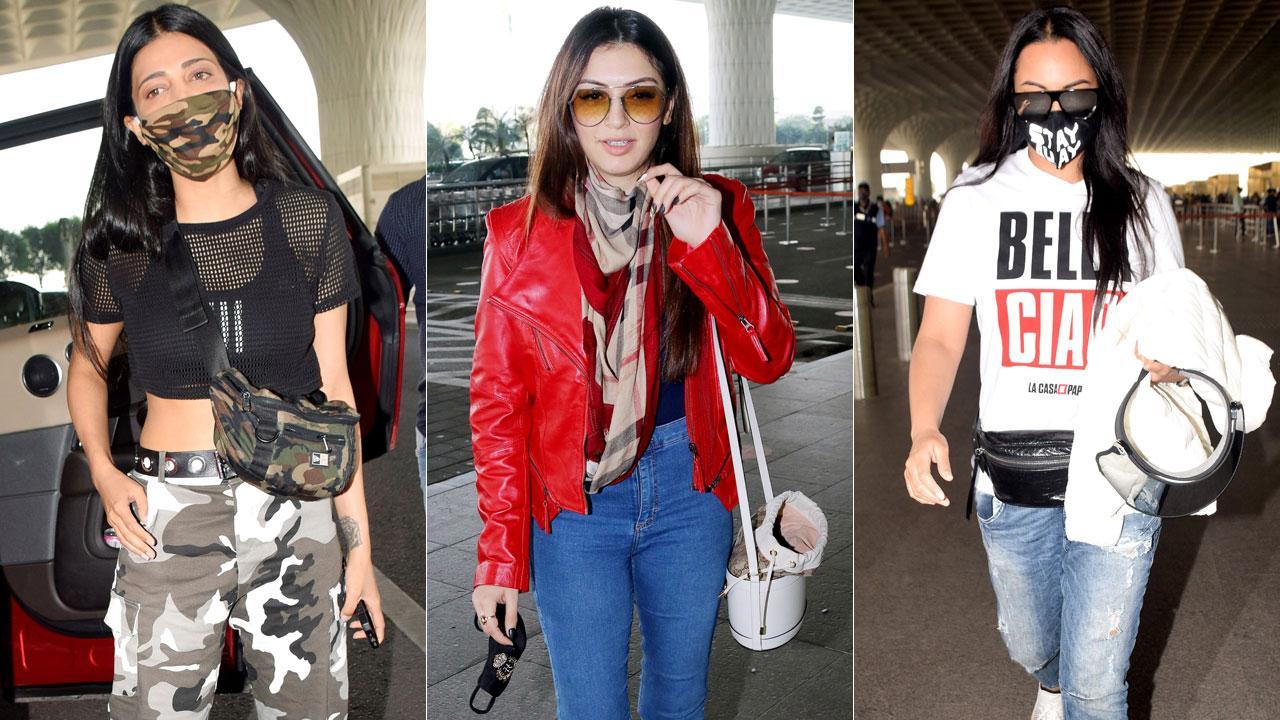  Sonakshi Sinha, Shruti Haasan and Hansika Motwani at Mumbai airport
