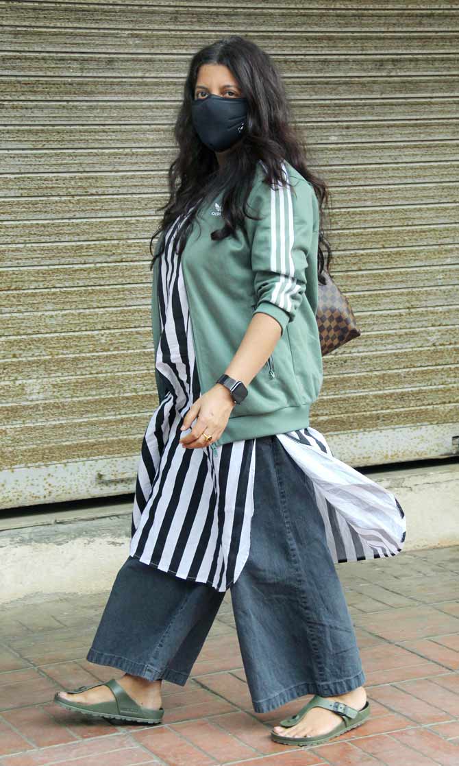 Filmmaker Zoya Akhtar was also seen out and about in Bandra, Mumbai. The Zindagi Na Milegi Dobara director opted for a striped kurta, grey palazzos and a jacket for her outing.