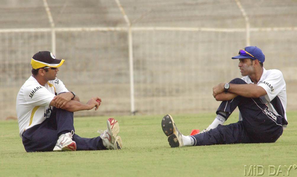 In picture: Rahul Dravid with VVS Laxman during a training session on the eve of their Irani Trophy encounter against Ranji Trophy winners, Mumbai at the Chidambaram Stadium in Chennai.