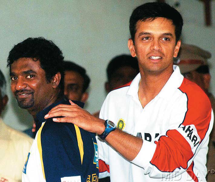 In picture: Rahul Dravid with former Sri Lankan spinner Muttiah Muralitharan at Chidambaram Stadium, Chennai.