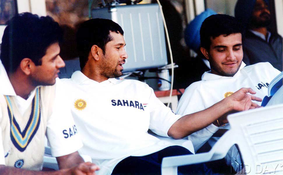 Brilliant batting technique: Rahul Dravid was known for his sound technique and he achieved success as a batsman, thanks to his application and dedication.
In pic: Rahul Dravid with Sachin Tendulkar and Sourav Ganguly sharing a light moment at Mohali.