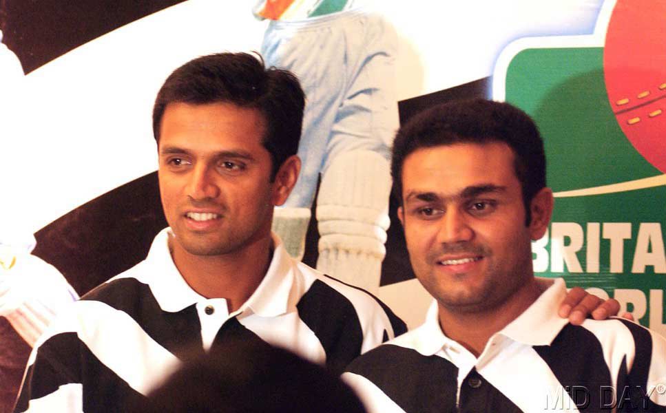 Been there and done that! Rahul Dravid was the first batsman to score a century in all ten Test-playing nations.
In pic: Rahul Dravid with Virender Sehwag at a press conference organised by Britannia at Oberoi Hotel.