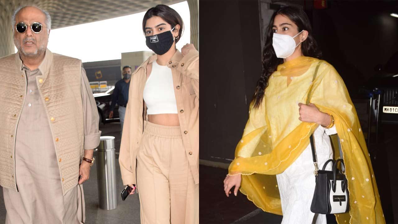 Sara Ali Khan, Khushi Kapoor with Boney, Shahid Kapoor snapped at Mumbai airport