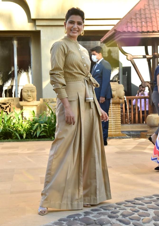 Samantha Akkineni opted for a beige coloured flowy dress for a promotional event of The Family Man 2. Fans of the spy thriller are eager to see the adventures of Srikant Tiwari, the unassuming and reliable undercover agent portrayed by Manoj Bajpayee.