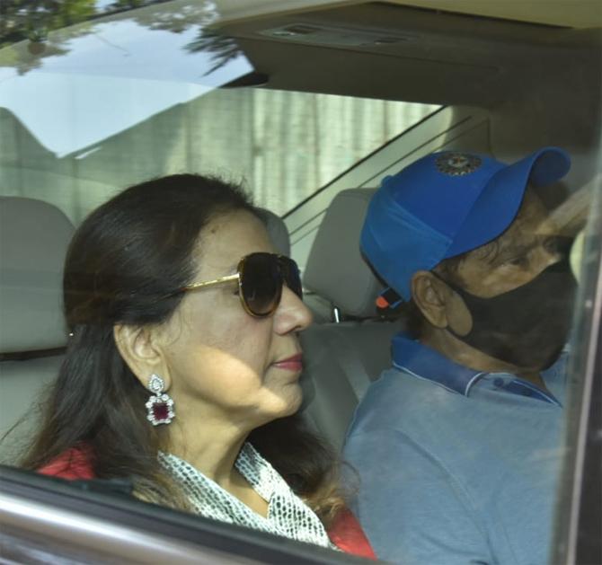 Varun's parents David and Karuna Dhawan were snapped in one car while his brother Rohit Dhawan along with wife Jaanvi Dhawan and their daughter left in another.