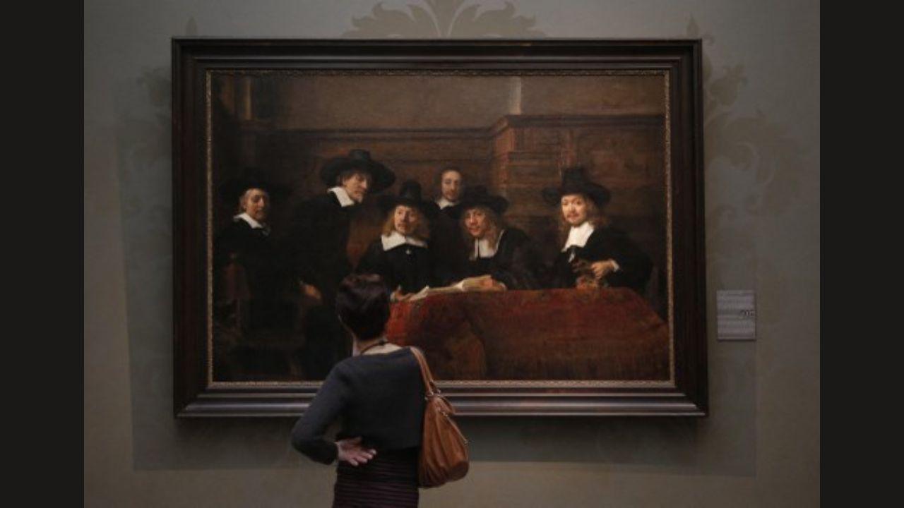 A famous oil on canvas artwork by Rembrandt titled ‘The Syndics of the Amsterdam drapers' Guild’ at the Rijksmuseum, Amsterdam in 2012. Photo: AFP/ Alexander Klein