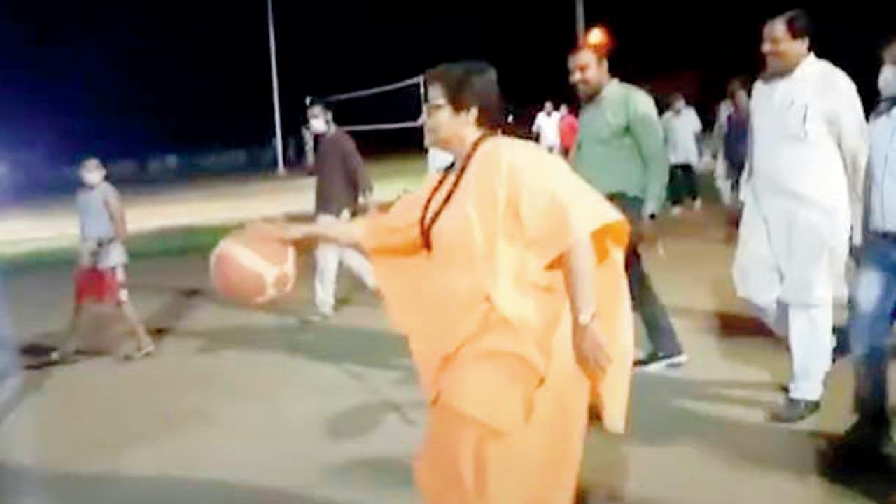 Pragya Thakur, who uses wheelchair for health issues, seen playing basketball