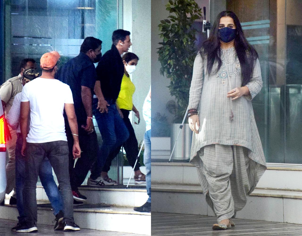 Akshay Kumar, Vidya Balan, Kriti Sanon, Jacqueline Fernandez and Arshad Warsi were snapped at Lotus Grand Tower, Andheri. The 'Bachchan Pandey' cast (barring Vidya) had gathered for a professional meeting.