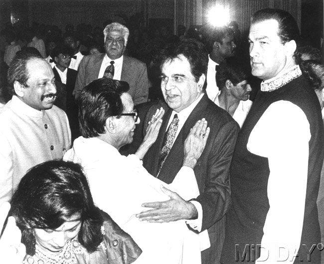 Dilip Kumar shared a light moment with the late Bal Thackeray and Hollywood star Steven Seagal