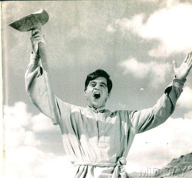Dilip Kumar in a still from 'Naya Daur'. The film, which was released in 1957, was a huge hit. Actress Vyjayanthimala starred as the female lead in this film. For 'Naya Daur', Kumar won the Filmfare Award for Best Actor for the third time in a row, being his fourth overall