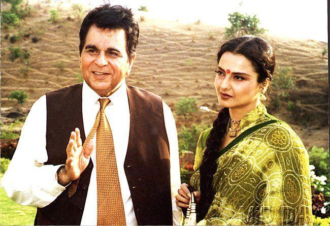 Dilip Kumar with Rekha on the sets of 'Qila', which was his last Bollywood outing. The film was released in 1998