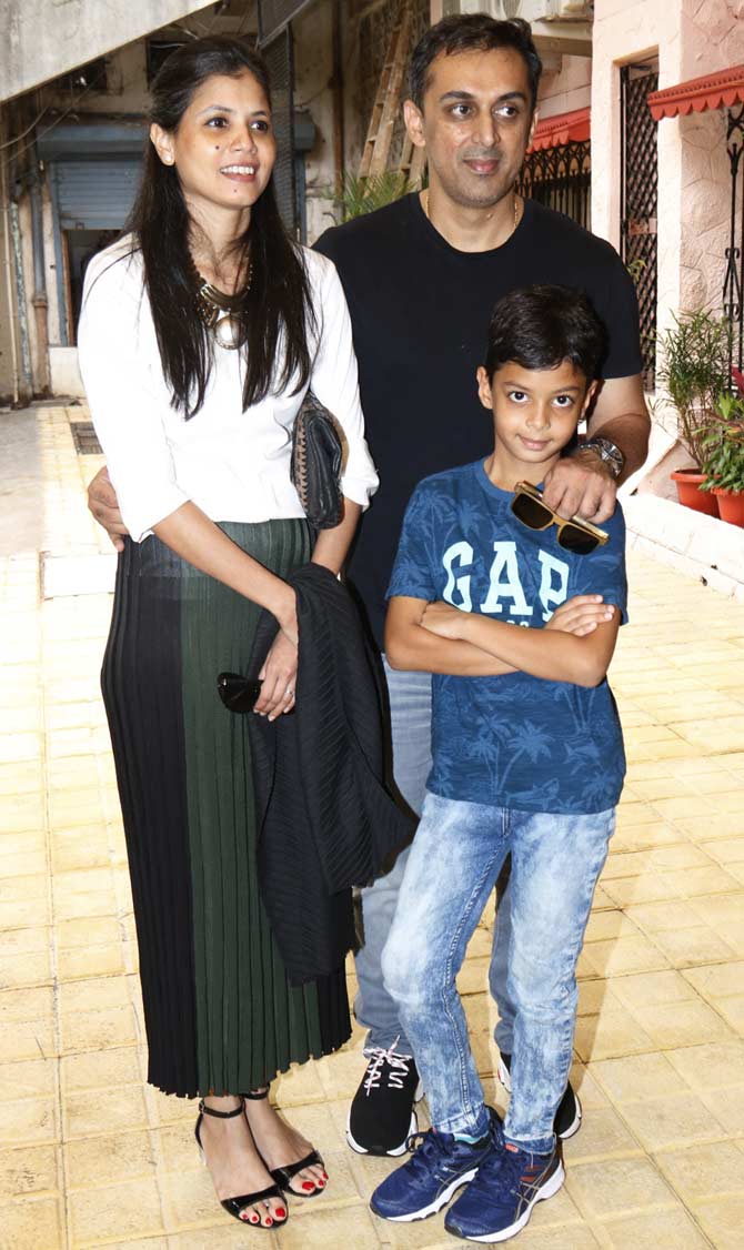 Rohan Gavaskar, his wife Swati and son Vivaan at the event for a pre-school and daycare centre in Andheri