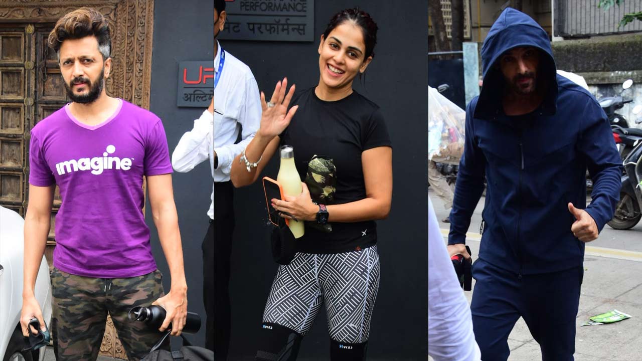 Riteish Deshmukh, Genelia D'Souza and John Abraham were clicked at the same gym in Bandra, Mumbai.