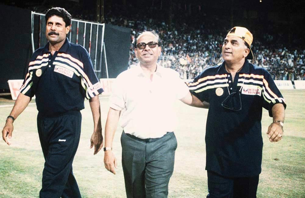 In picture: Kapil Dev, P.R. Mansingh, the Indian team manager of 1983, and Sunil Gavaskar at the Wankhede stadium in 1999.  Gavaskar was part of the 1983 World Cup-winning squad led by Kapil Dev.