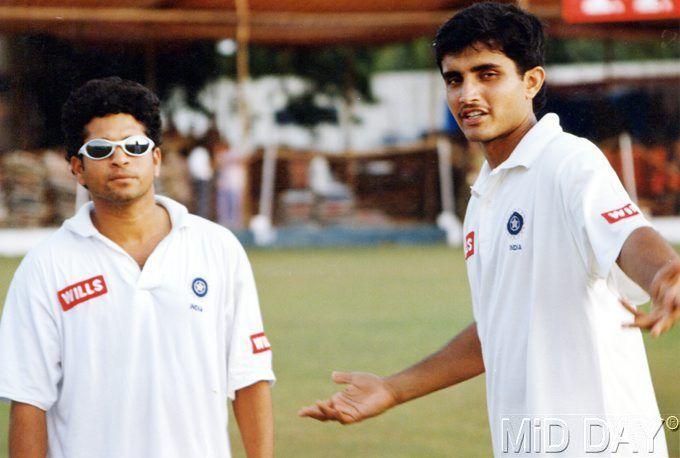 Another picture of Sourav Ganguly with Sachin Tendulkar back in the day.